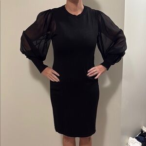 Calvin Klein Black Dress with Sheer Sleeves